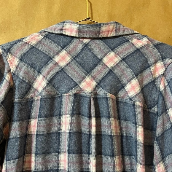 Rails | Plaid Button Front Shirt Collared Popover Crop Top Indigo Berry Size M - Picture 8 of 11
